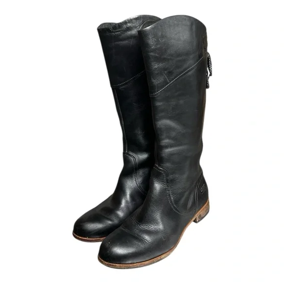 UGG Australia Black Leather Riding Boots - Picture 2 of 9